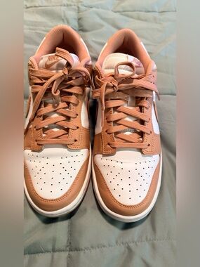 Nike Dunk Low-Top Sneakers in White and Tan Pink